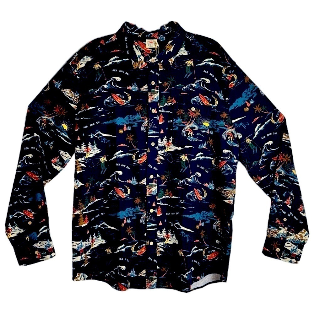 Faherty XXL Organic Cotton Flannel Navy Blue Stretch Sea & Ski Shirt NWT‎
